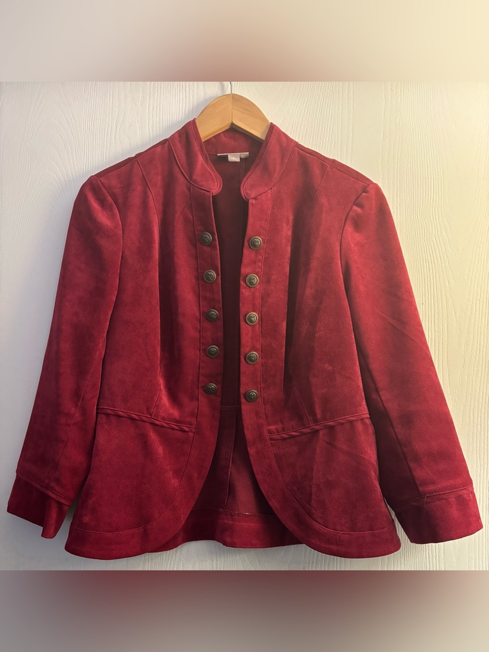 Roz & Ali Red Suede Military-Style Blazer - small petite